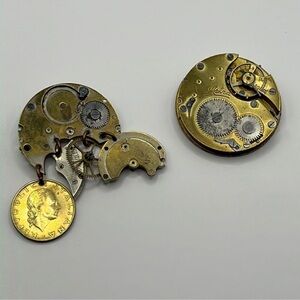 VINTAGE Watch Face Brooches ASTRA & LOCUST Gold Tone EUC